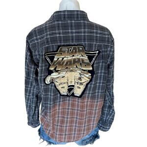 Star Wars Plaid Flannel Shirt MEDIUM Shacket Oversize One of Kind Battle Cruiser